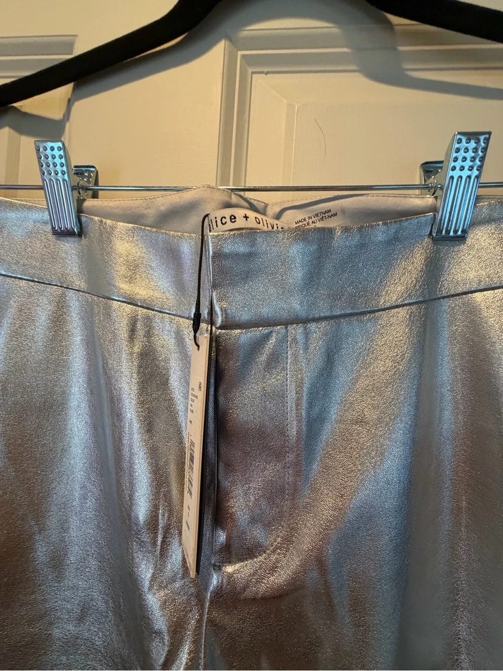 Alice + Olivia Metallic Silver Flare Jeans